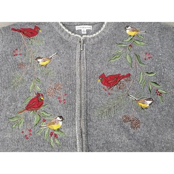 Vintage Croft & Barrow Womens XL Full Zip‎ Gray Cardigan Sweater Winter Birds - Picture 5 of 8